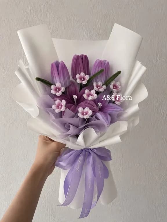 Lavender Everlasting Tulip Crochet Bouquet